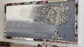 Luna Model Mozaik Aynalı Gri Renk Ayna Çerçeveli Ağaç Tablo