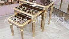 Cenova Model Altın Renk Üçlü Aynalı Zigon Sehpa Takımı