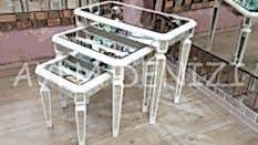 Cenova Model Beyaz Renk Üçlü Aynalı Zigon Sehpa Takımı