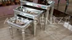 Cenova Model Gümüş Renk Üçlü Aynalı Zigon Sehpa Takımı