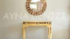 Vintage Golden Lükens Model Altın Renk Aynalı Dresuar Takımı
