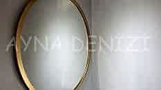 Circle Wood Golden Model Altın Renk Yuvarlak Dairesel Dekoratif Ayna