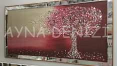Luna Model Mozaik Aynalı Bordo Renk Ayna Çerçeveli Ağaç Tablo