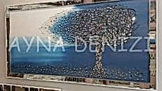 Luna Model Mozaik Aynalı Mavi Renk Ayna Çerçeveli Ağaç Tablo