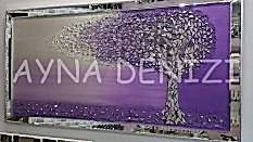 Luna Model Mozaik Aynalı Mor Lila Renk Ayna Çerçeveli Ağaç Tablo