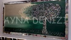 Luna Model Mozaik Aynalı Yeşil Renk Ayna Çerçeveli Ağaç Tablo