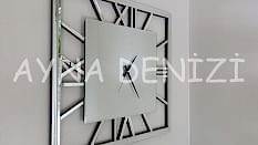 Time Silver Model Gümüş Renk Dekoratif Aynalı Duvar Saati