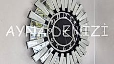 Güneş Twins Silver Latin Black Model Gümüş Siyah Renk Aynalı Duvar Saati