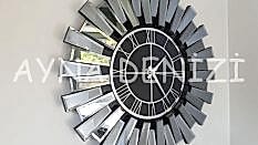 Güneş Twins Smoked Silver Black Model Gümüş Siyah Renk Aynalı Duvar Saati