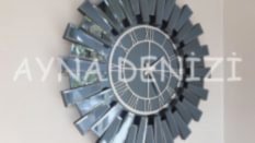 Güneş Twins Silver Smoked Model Gümüş Füme Renk Dekoratif Aynalı Duvar Saati