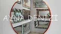 Circle Eighty Copper Model Rose Gold Altın Renk Metal Çerçeveli Yuvarlak Dairesel Dekoratif Ayna